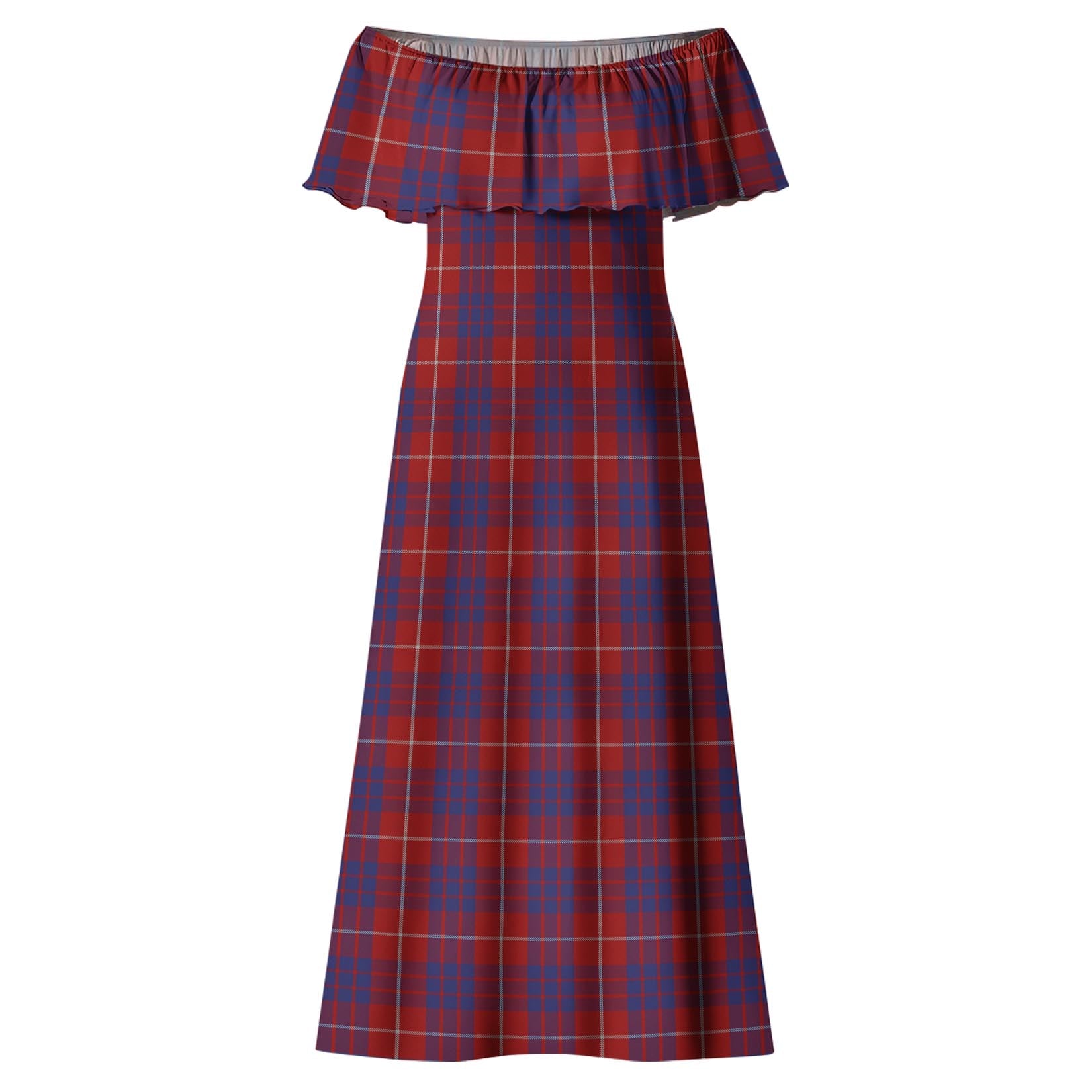 Hamilton Tartan Off Shoulder Long Dress - Tartanvibesclothing