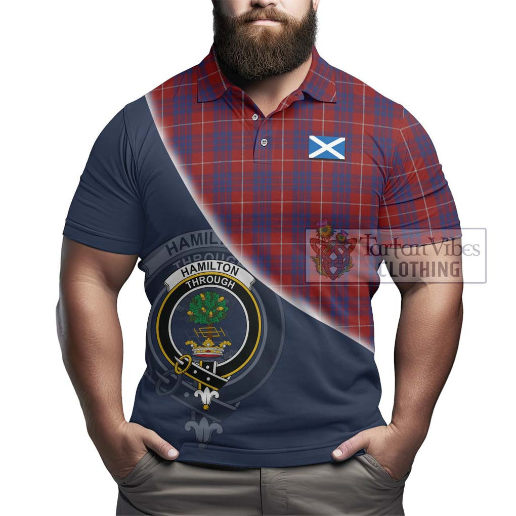 Hamilton Tartan Polo Shirt with Personalised National Flag and Family Crest Half Style - Tartanvibesclothing Shop