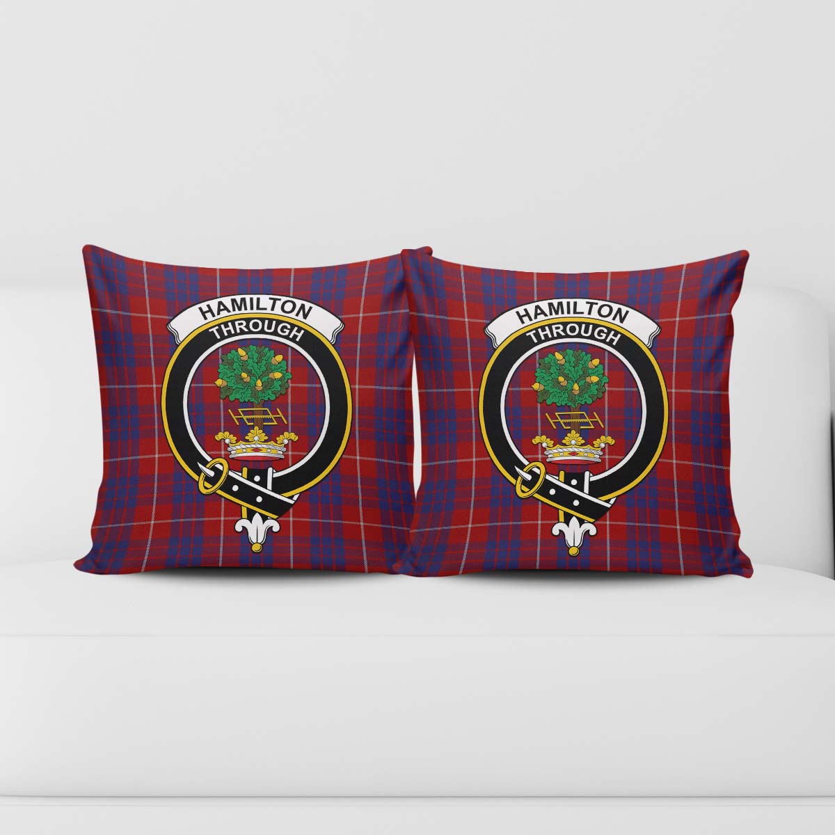 Hamilton Tartan Pillow Cover with Family Crest - Tartanvibesclothing