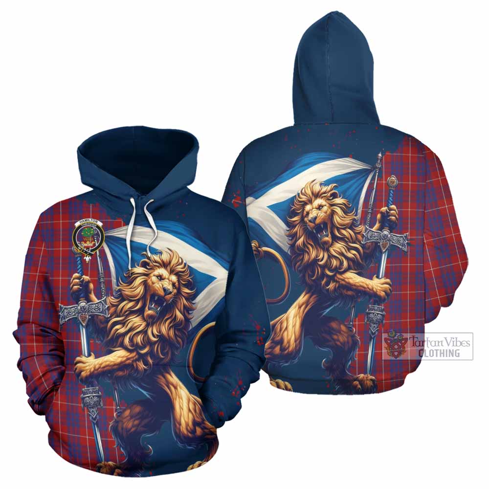 Hamilton Tartan Family Crest Hoodie with Scottish Majestic Lion