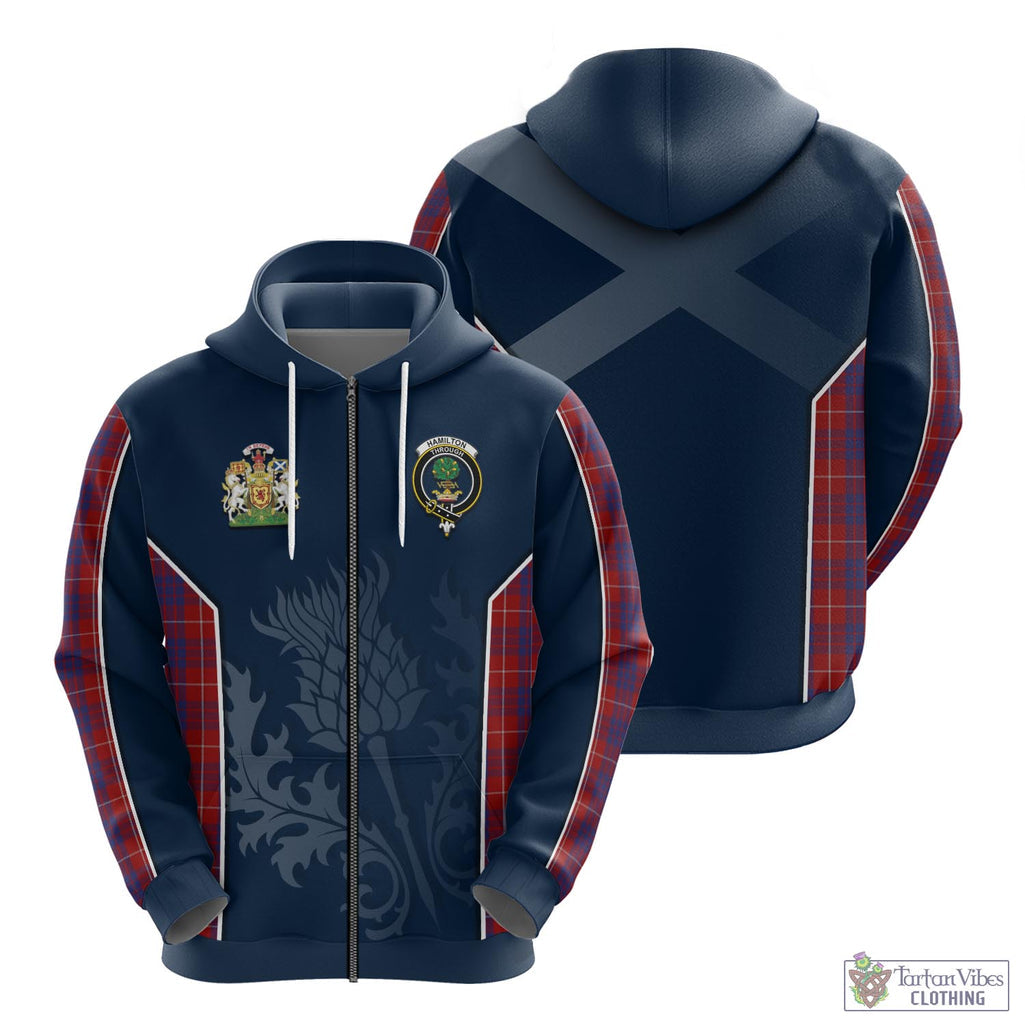 Tartan Vibes Clothing Hamilton Tartan Hoodie with Family Crest and Scottish Thistle Vibes Sport Style