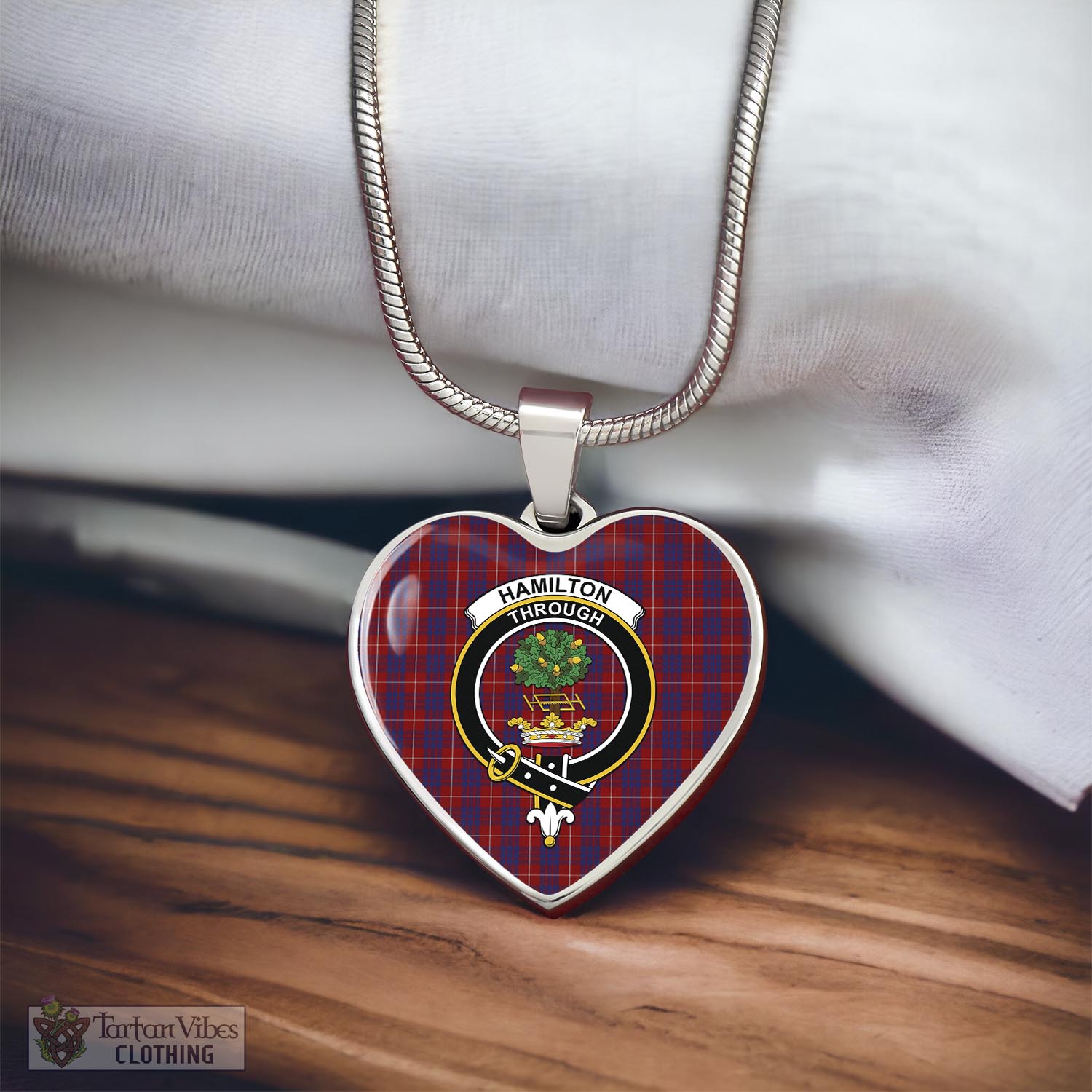 Tartan Vibes Clothing Hamilton Tartan Heart Necklace with Family Crest