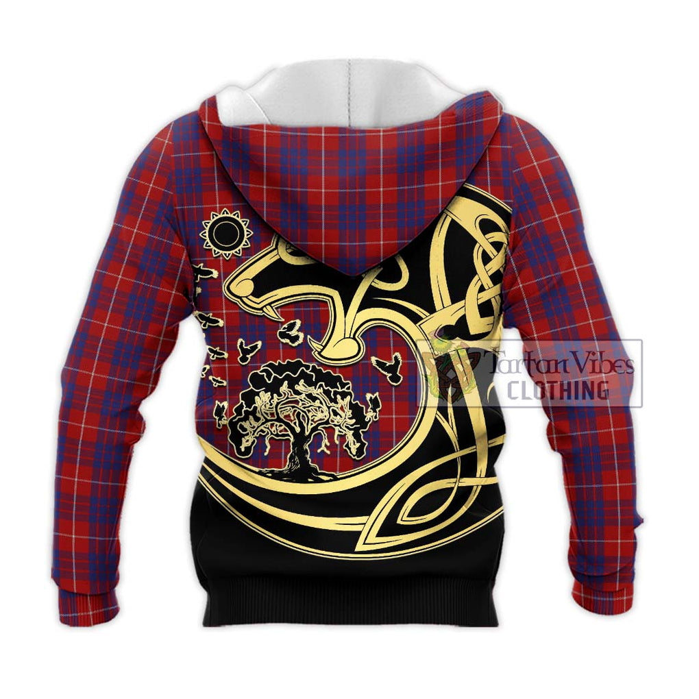 Hamilton Tartan Knitted Hoodie with Family Crest Celtic Wolf Style - Tartan Vibes Clothing