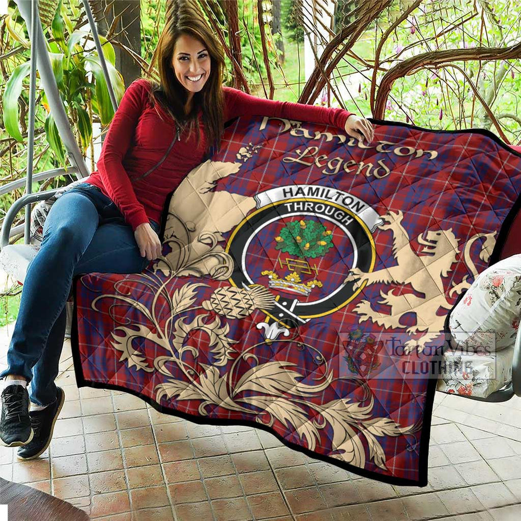 Tartan Vibes Clothing Hamilton Tartan Quilt with Family Crest and Scottish Symbol Style