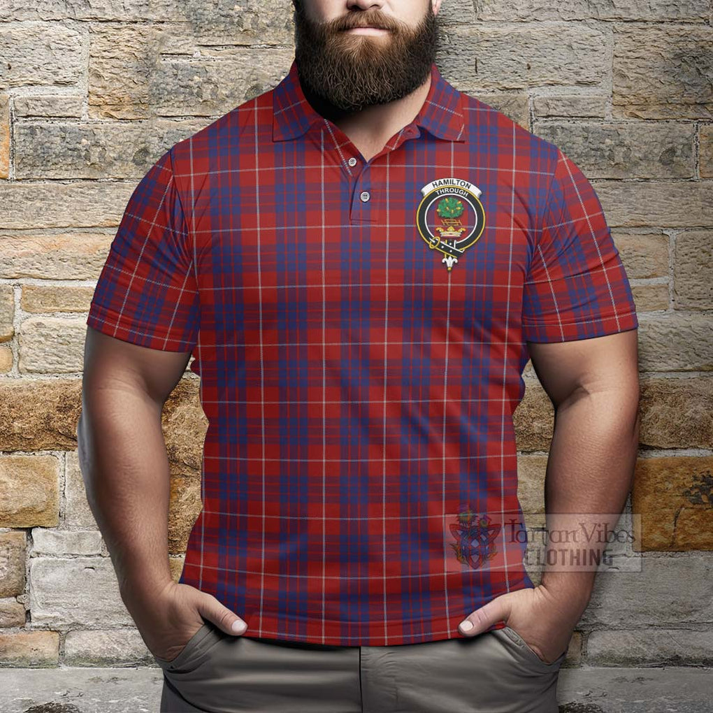 Tartan Vibes Clothing Hamilton Tartan Polo Shirt with Family Crest and Bearded Skull Holding Bottles of Whiskey