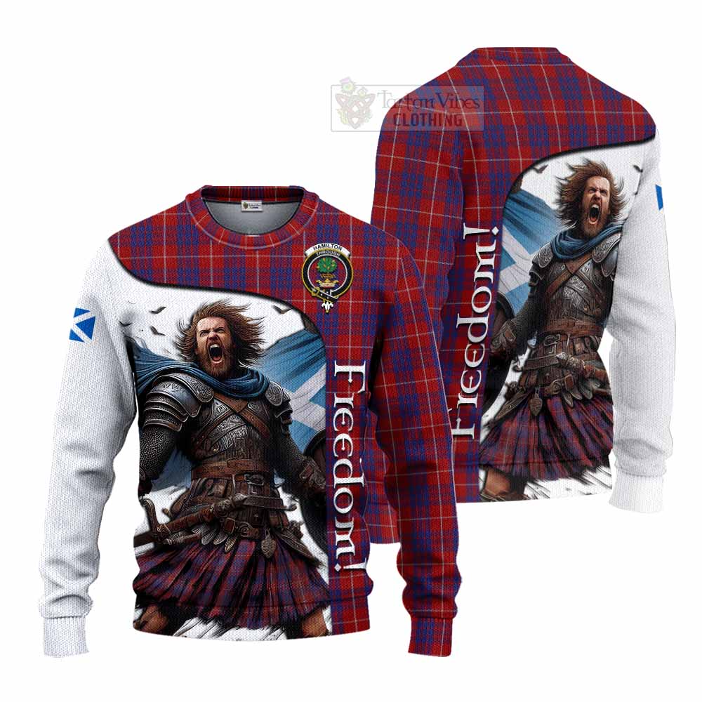 Tartan Vibes Clothing Hamilton Crest Tartan Knitted Sweater Inspired by the Freedom of Scottish Warrior