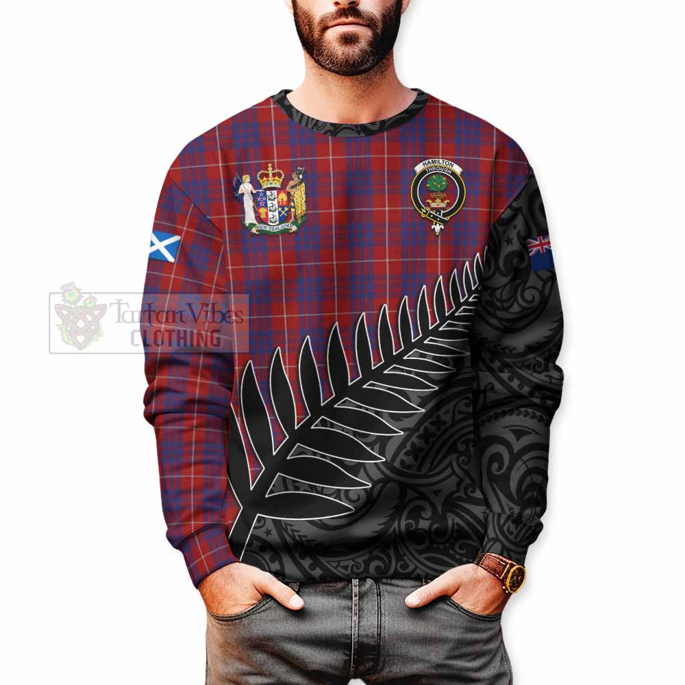 Tartan Vibes Clothing Hamilton Crest Tartan Sweatshirt with New Zealand Silver Fern Half Style