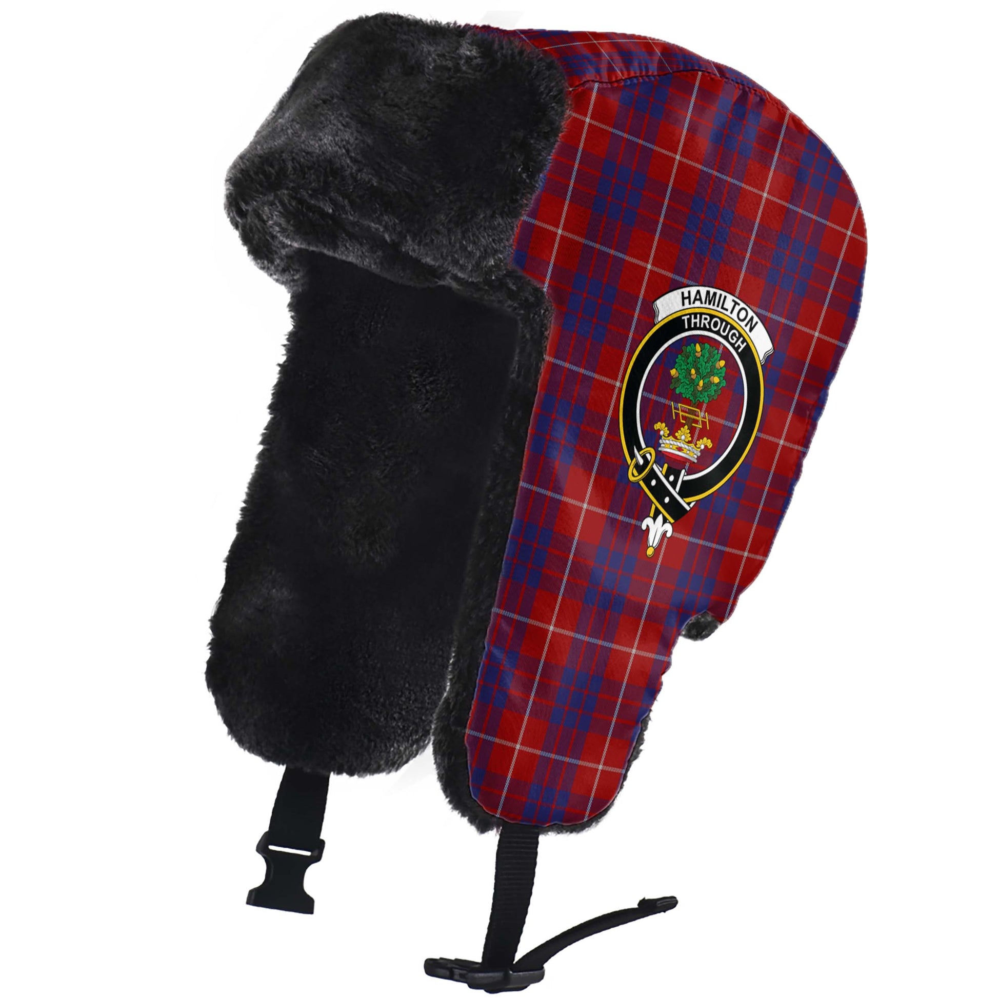 Hamilton Tartan Winter Trapper Hat with Family Crest - Tartanvibesclothing