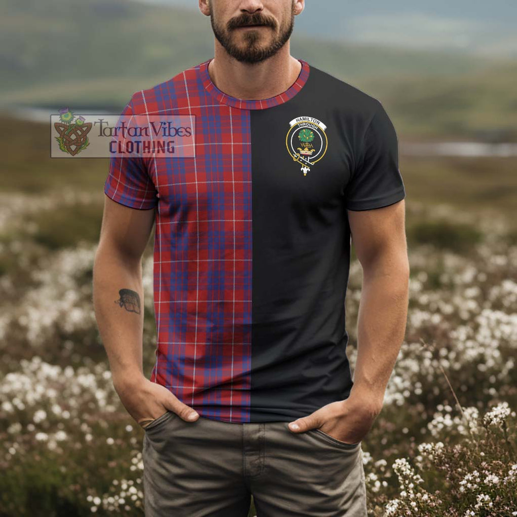 Hamilton Tartan T-Shirt with Family Crest and Half Of Me Style - Tartanvibesclothing Shop