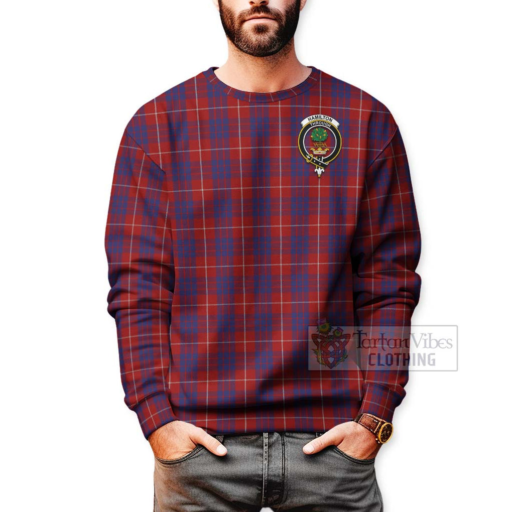 Tartan Vibes Clothing Hamilton Tartan Sweatshirt with Family Crest and Bearded Skull Holding Bottles of Whiskey