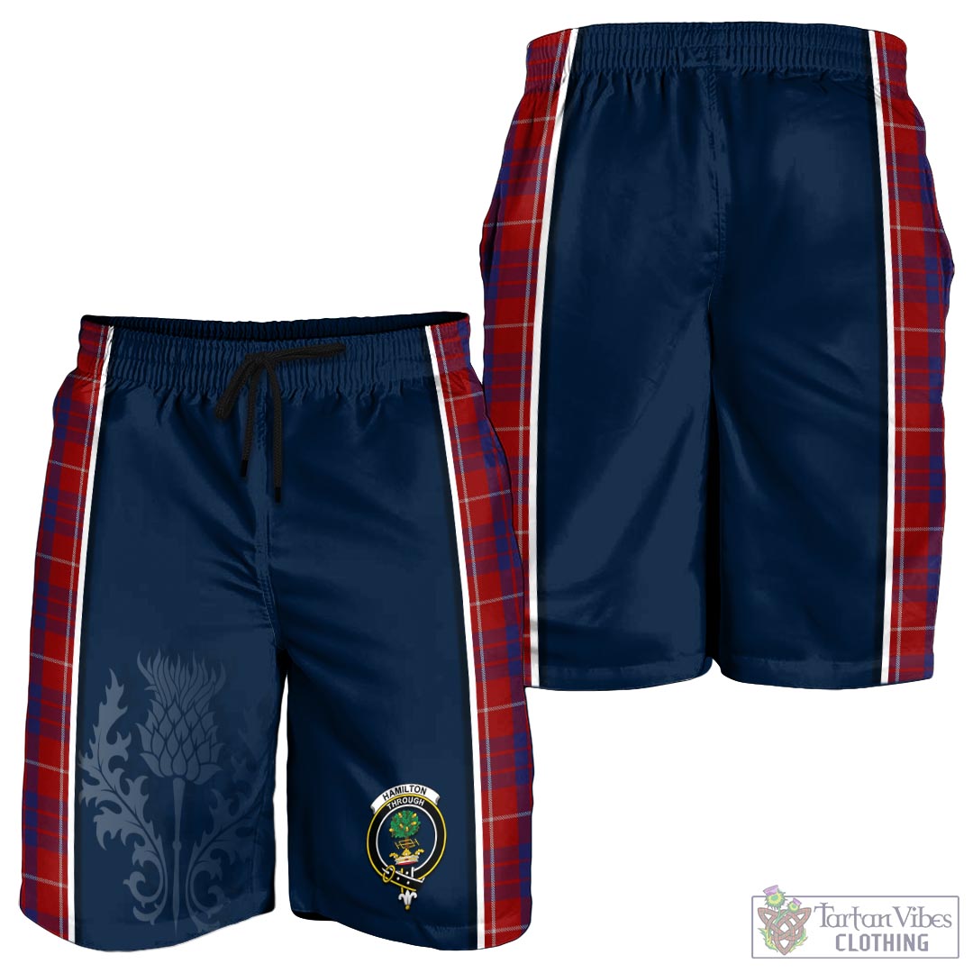 Tartan Vibes Clothing Hamilton Tartan Men's Shorts with Family Crest and Scottish Thistle Vibes Sport Style