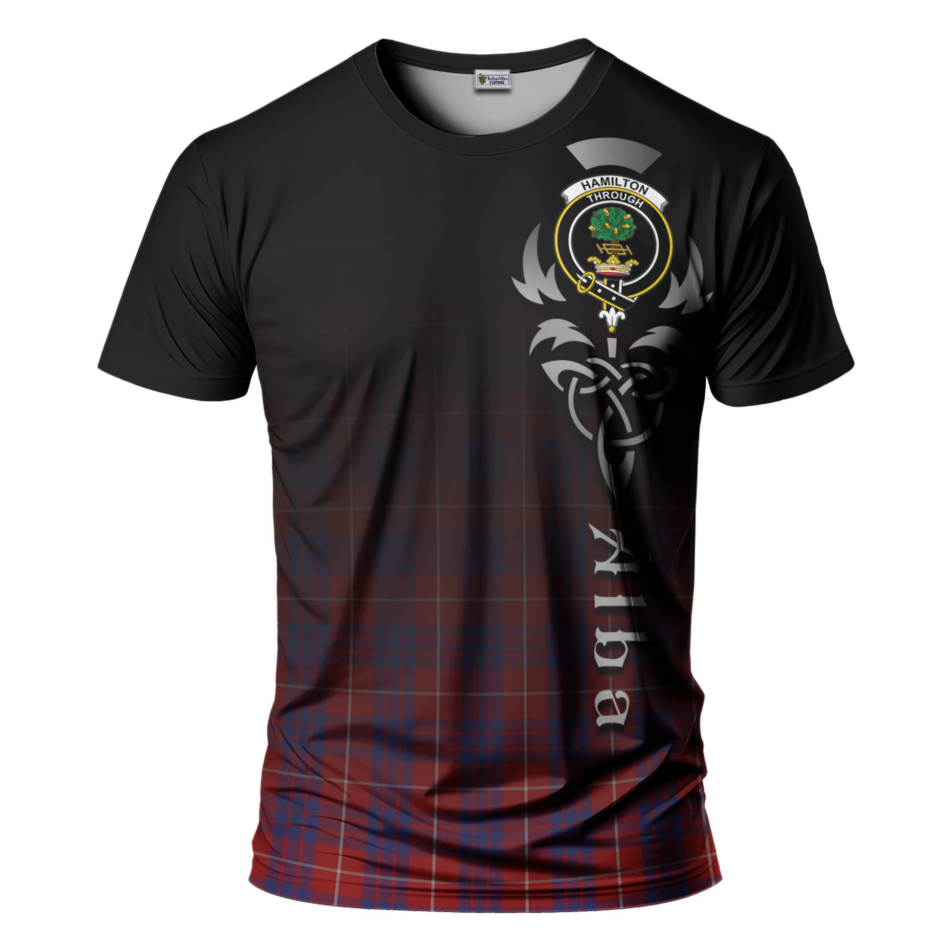 Tartan Vibes Clothing Hamilton Tartan T-Shirt Featuring Alba Gu Brath Family Crest Celtic Inspired