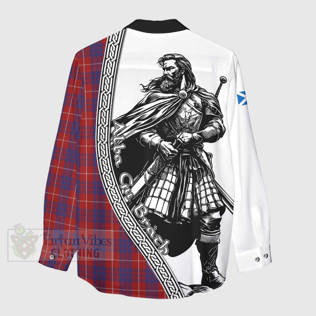 Tartan Vibes Clothing Hamilton Tartan Clan Crest Women's Casual Shirt with Highlander Warrior Celtic Style