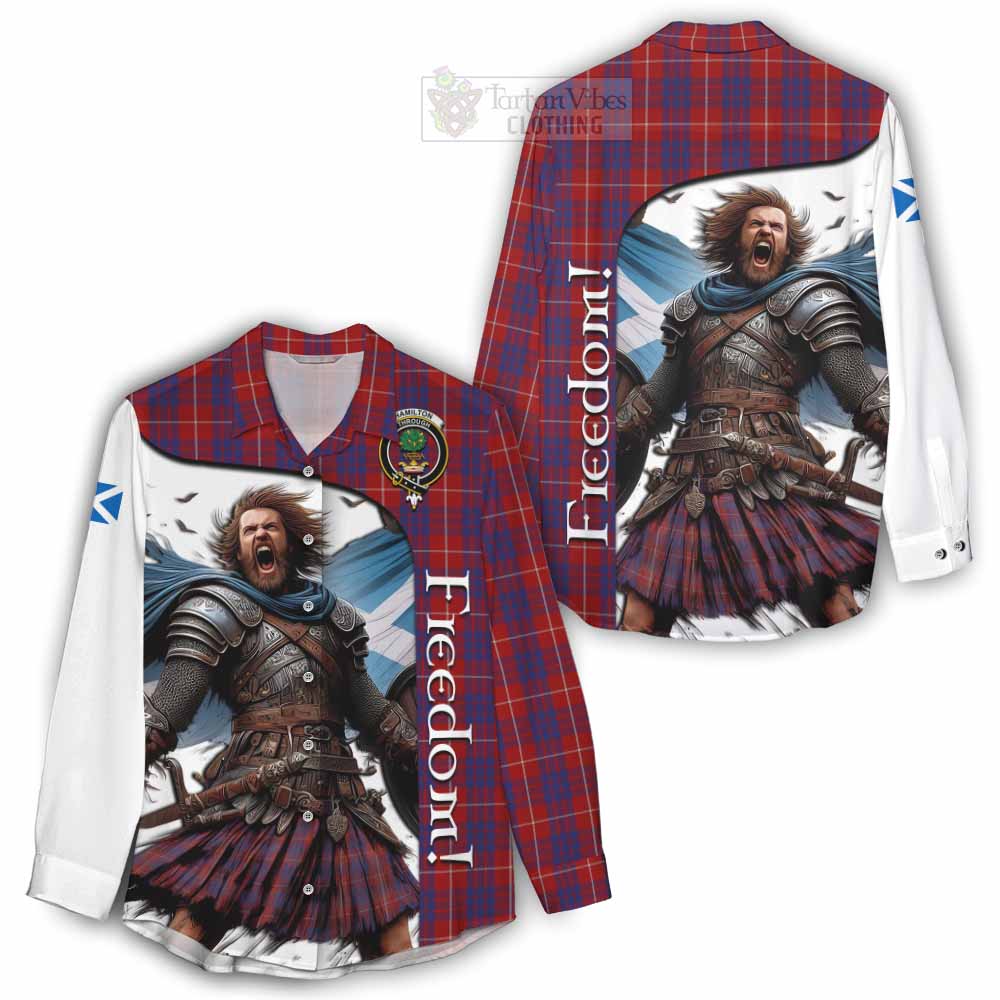 Tartan Vibes Clothing Hamilton Crest Tartan Women's Casual Shirt Inspired by the Freedom of Scottish Warrior