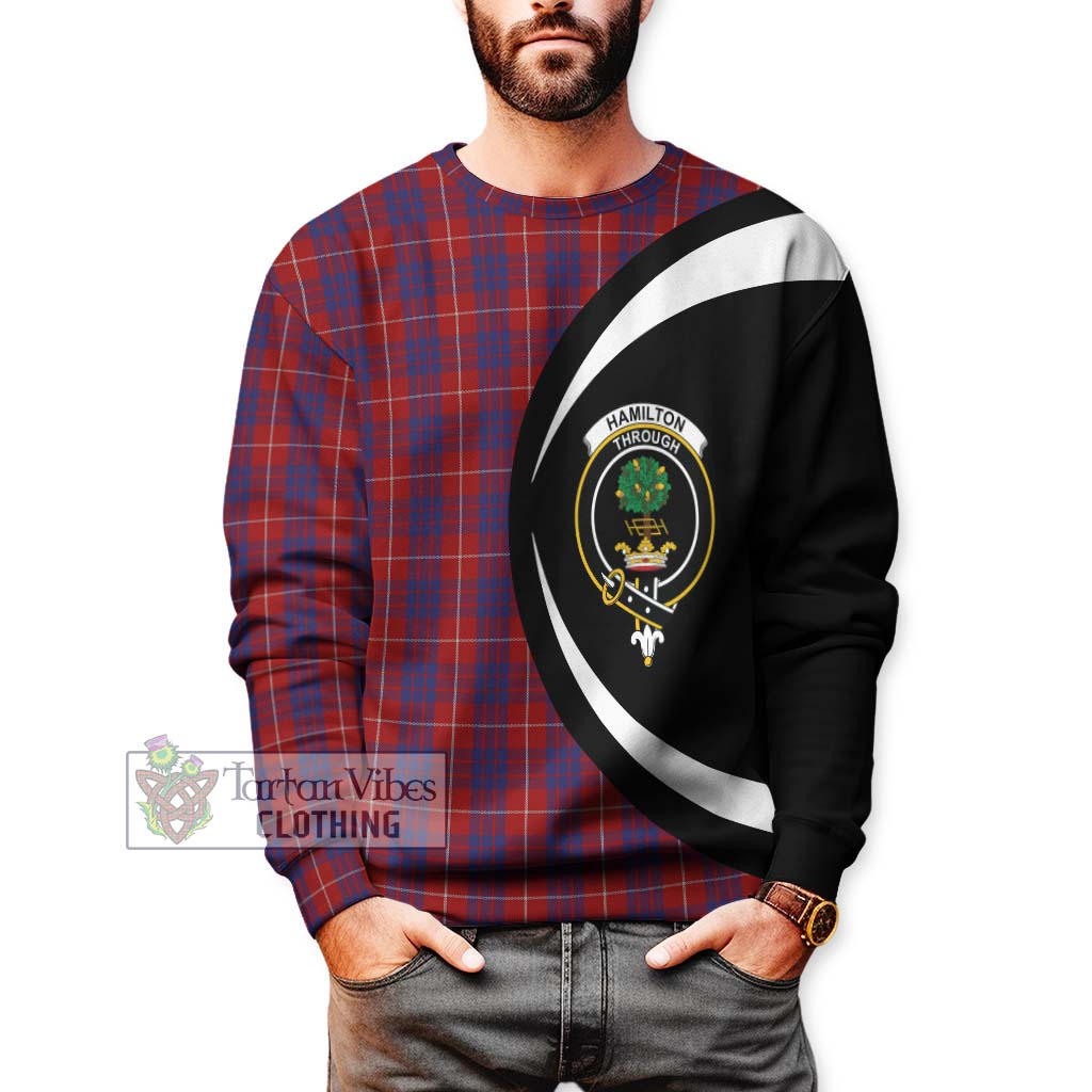 Hamilton Tartan Sweatshirt with Family Crest Circle Style - Tartan Vibes Clothing