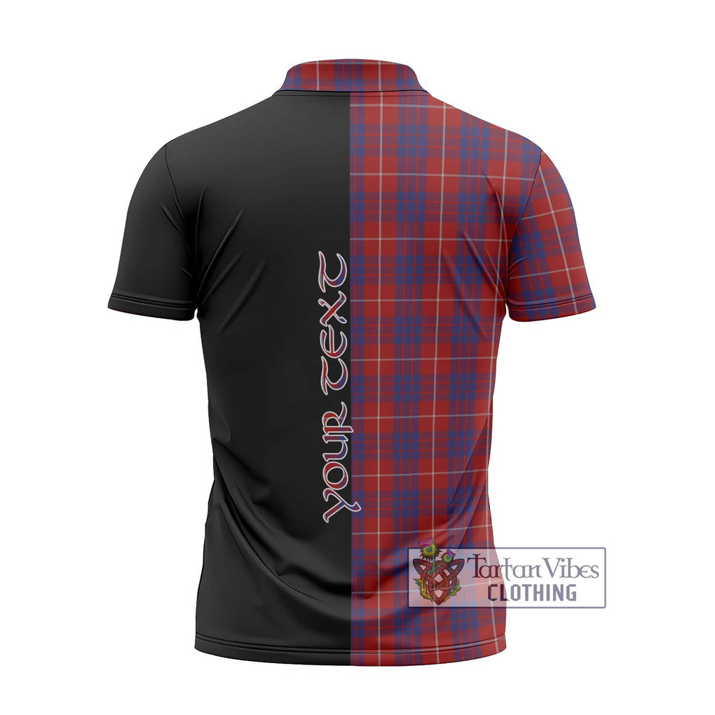 Hamilton Tartan Zipper Polo Shirt with Family Crest and Half Of Me Style - Tartanvibesclothing Shop