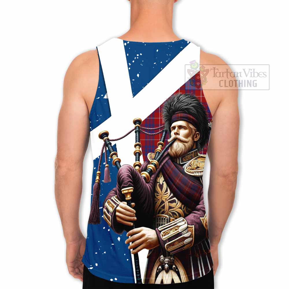 Hamilton Tartan Men's Tank Top with Family Crest Scottish Bagpiper Vibes