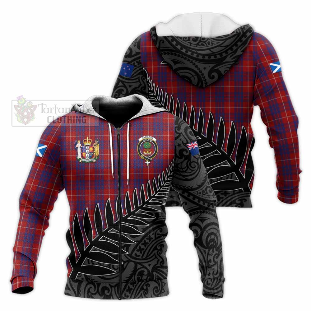 Tartan Vibes Clothing Hamilton Crest Tartan Knitted Hoodie with New Zealand Silver Fern Half Style