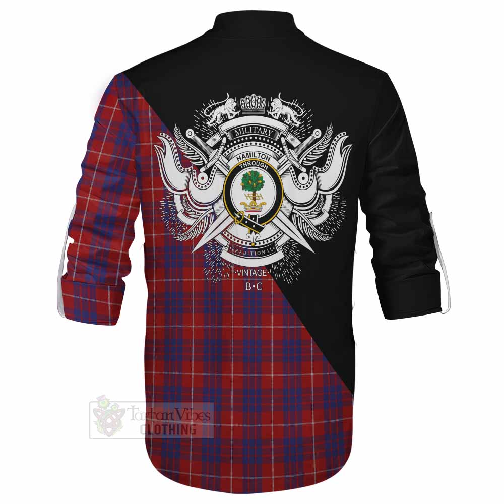 Tartan Vibes Clothing Hamilton Tartan Ghillie Kilt Shirt with Family Crest and Military Logo Style