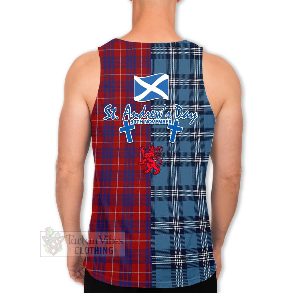 Tartan Vibes Clothing Hamilton Tartan Men's Tank Top Happy St. Andrew's Day Half Tartan Style