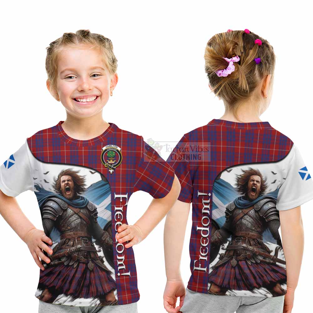 Tartan Vibes Clothing Hamilton Crest Tartan Kid T-Shirt Inspired by the Freedom of Scottish Warrior