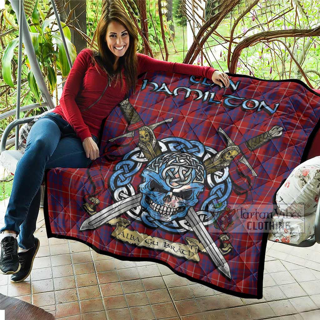 Tartan Vibes Clothing Hamilton Tartan Quilt with Celtic Skull Alba Gu Brath Style