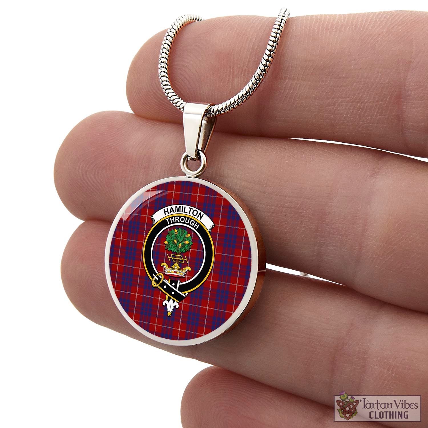 Tartan Vibes Clothing Hamilton Tartan Circle Necklace with Family Crest