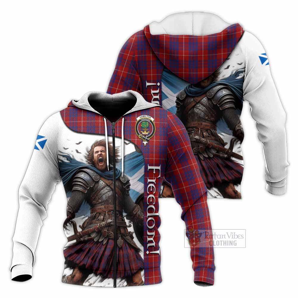 Tartan Vibes Clothing Hamilton Crest Tartan Knitted Hoodie Inspired by the Freedom of Scottish Warrior