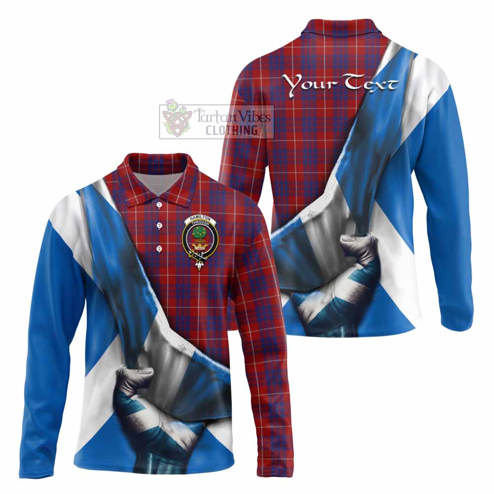 Tartan Vibes Clothing Hamilton Tartan Long Sleeve Polo Shirt with Family Crest Scotland Patriotic Style