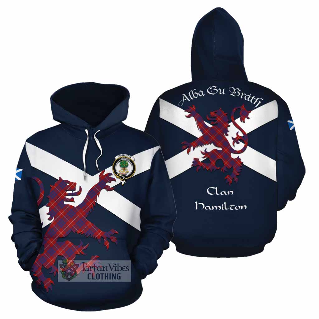 Tartan Vibes Clothing Hamilton Tartan Lion Rampant Cotton Hoodie Proudly Display Your Heritage with Alba Gu Brath and Clan Name