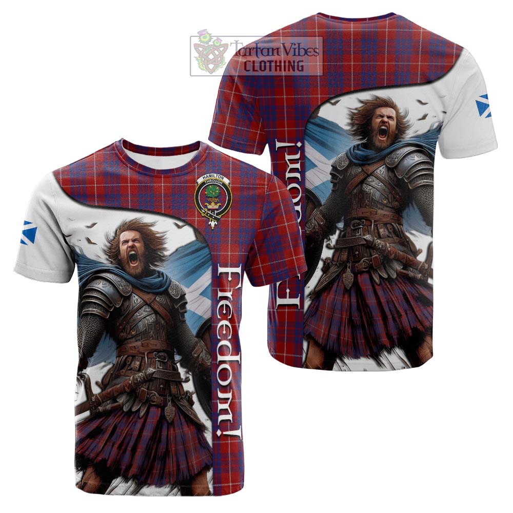 Tartan Vibes Clothing Hamilton Crest Tartan Cotton T-shirt Inspired by the Freedom of Scottish Warrior