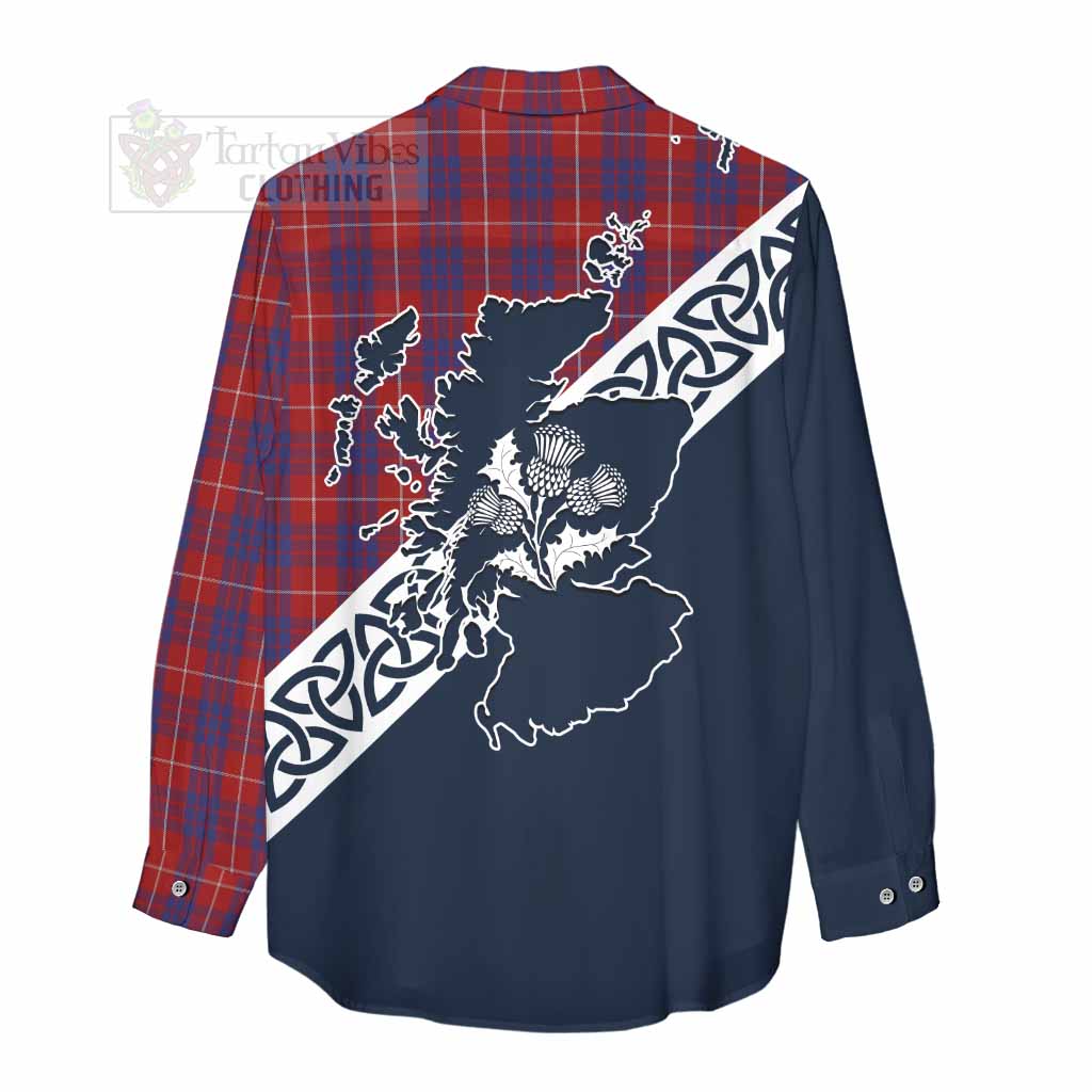 Tartan Vibes Clothing Hamilton Tartan Women's Casual Shirt Featuring Thistle and Scotland Map