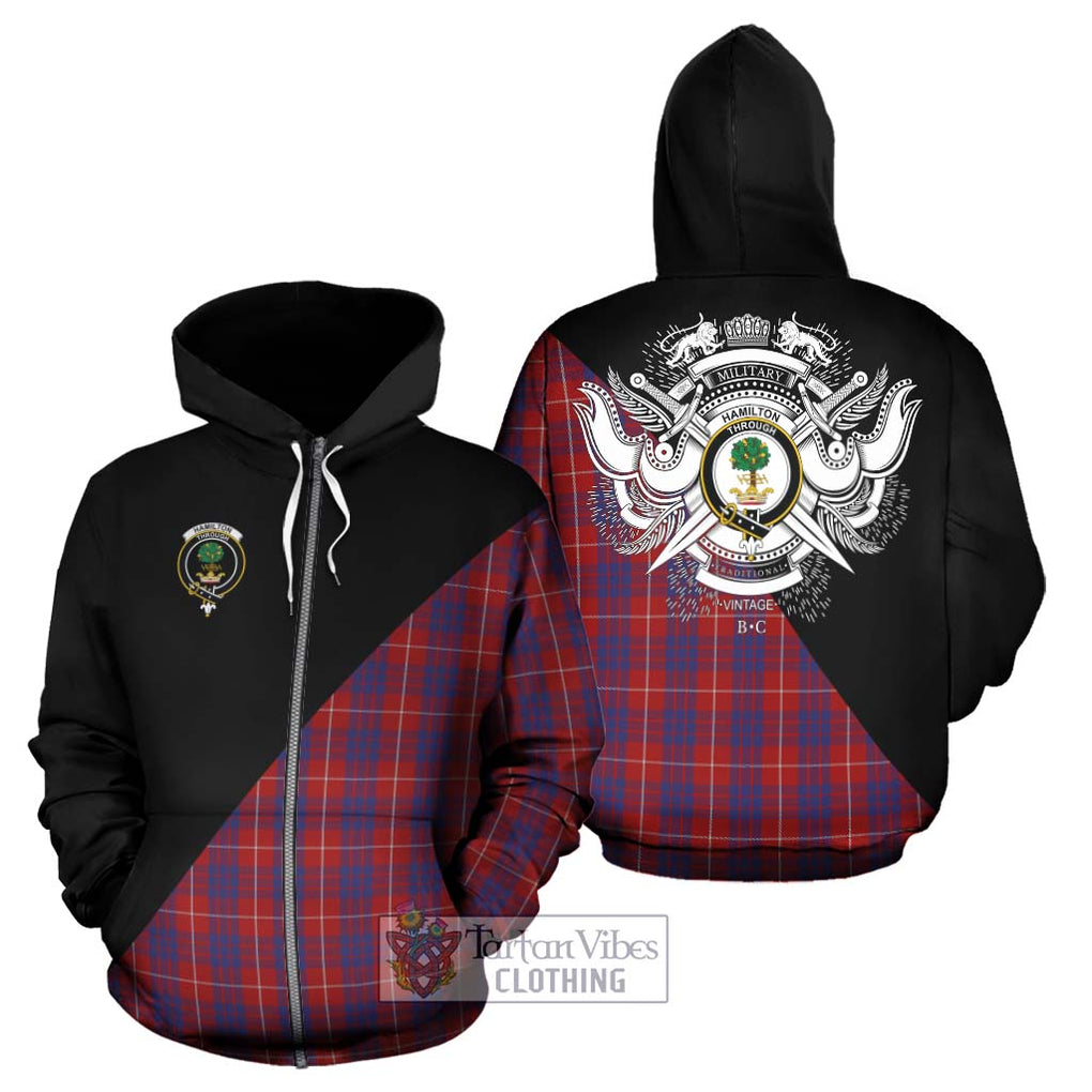 Hamilton Tartan Hoodie with Family Crest and Military Logo Style - Tartanvibesclothing Shop