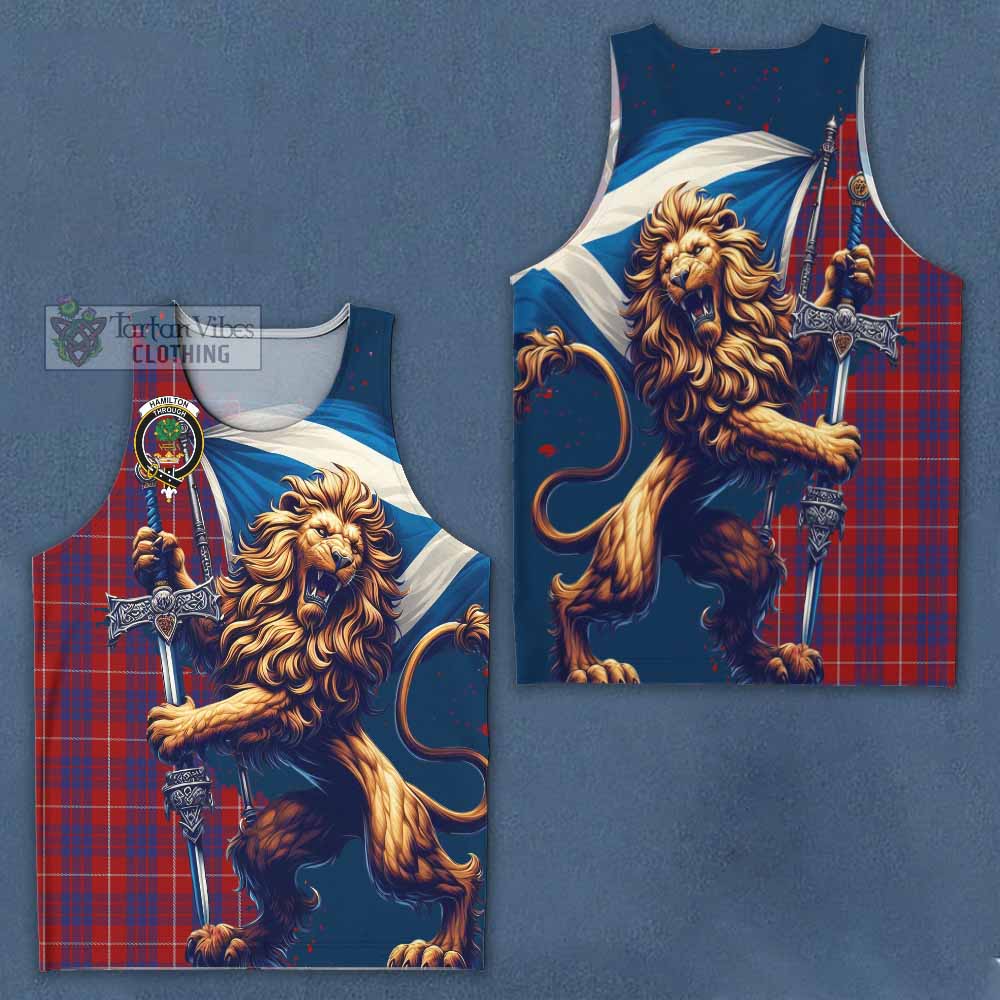 Tartan Vibes Clothing Hamilton Tartan Family Crest Men's Tank Top with Scottish Majestic Lion