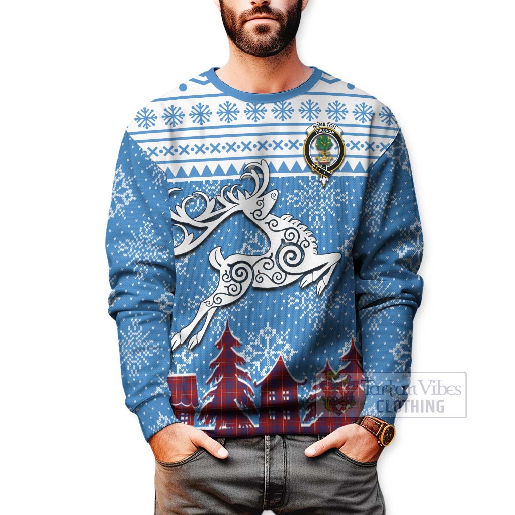 Tartan Vibes Clothing Hamilton Clan Christmas Sweatshirt Celtic Reindeer Style