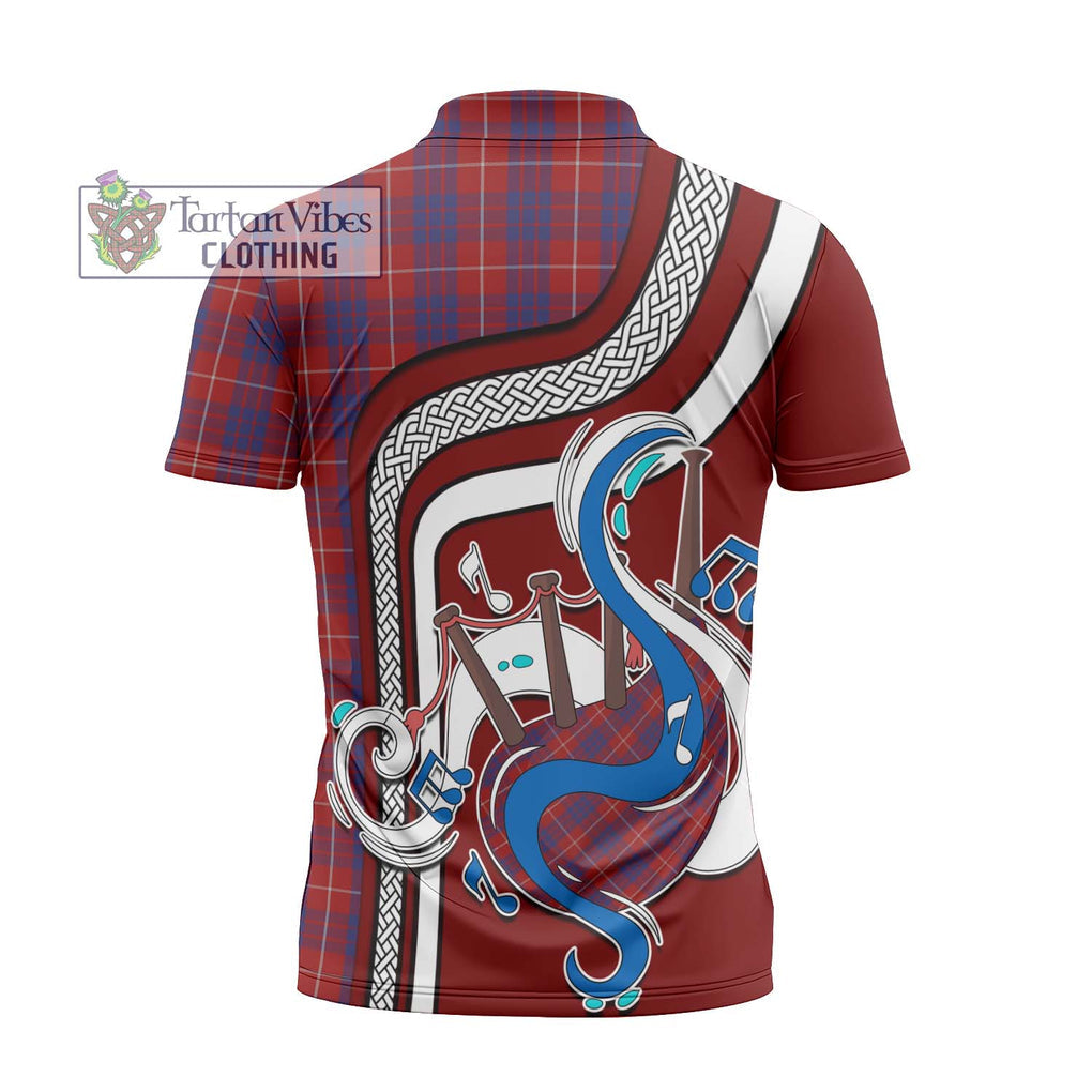 Hamilton Tartan Zipper Polo Shirt with Epic Bagpipe Style - Tartanvibesclothing Shop