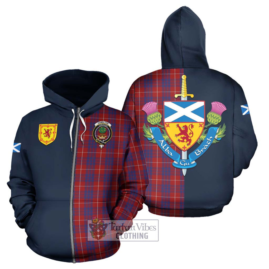 Tartan Vibes Clothing Hamilton Tartan Hoodie with Scottish Lion Royal Arm Half Style