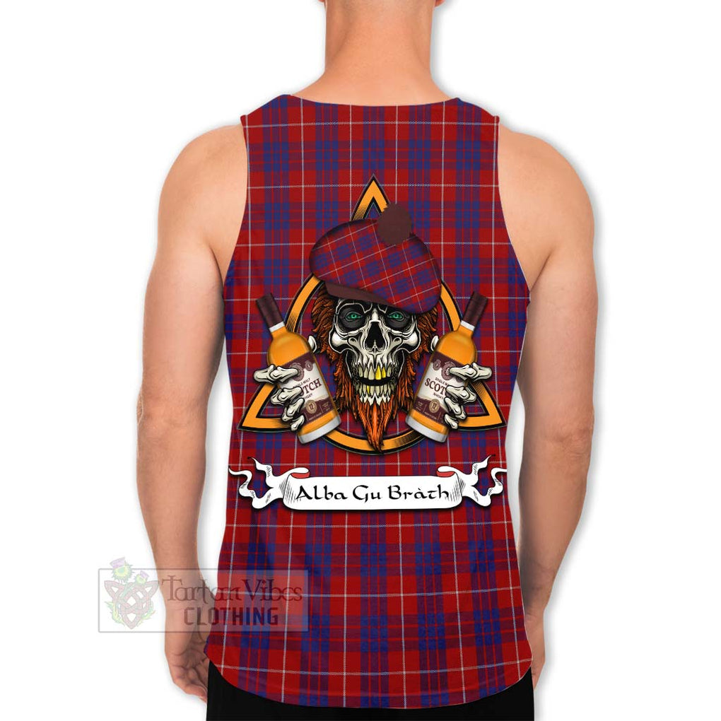 Tartan Vibes Clothing Hamilton Tartan Men's Tank Top with Family Crest and Bearded Skull Holding Bottles of Whiskey