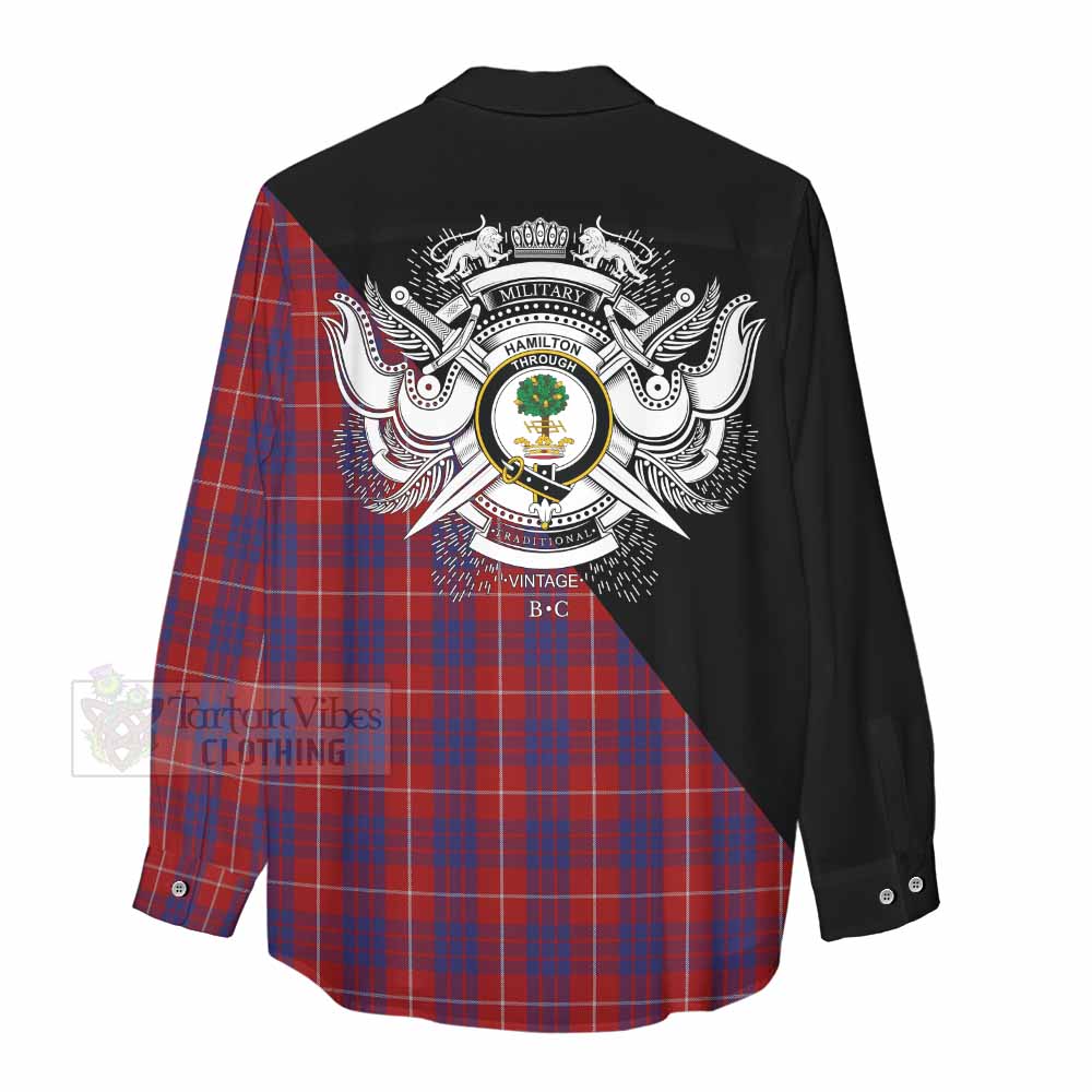 Tartan Vibes Clothing Hamilton Tartan Women's Casual Shirt with Family Crest and Military Logo Style