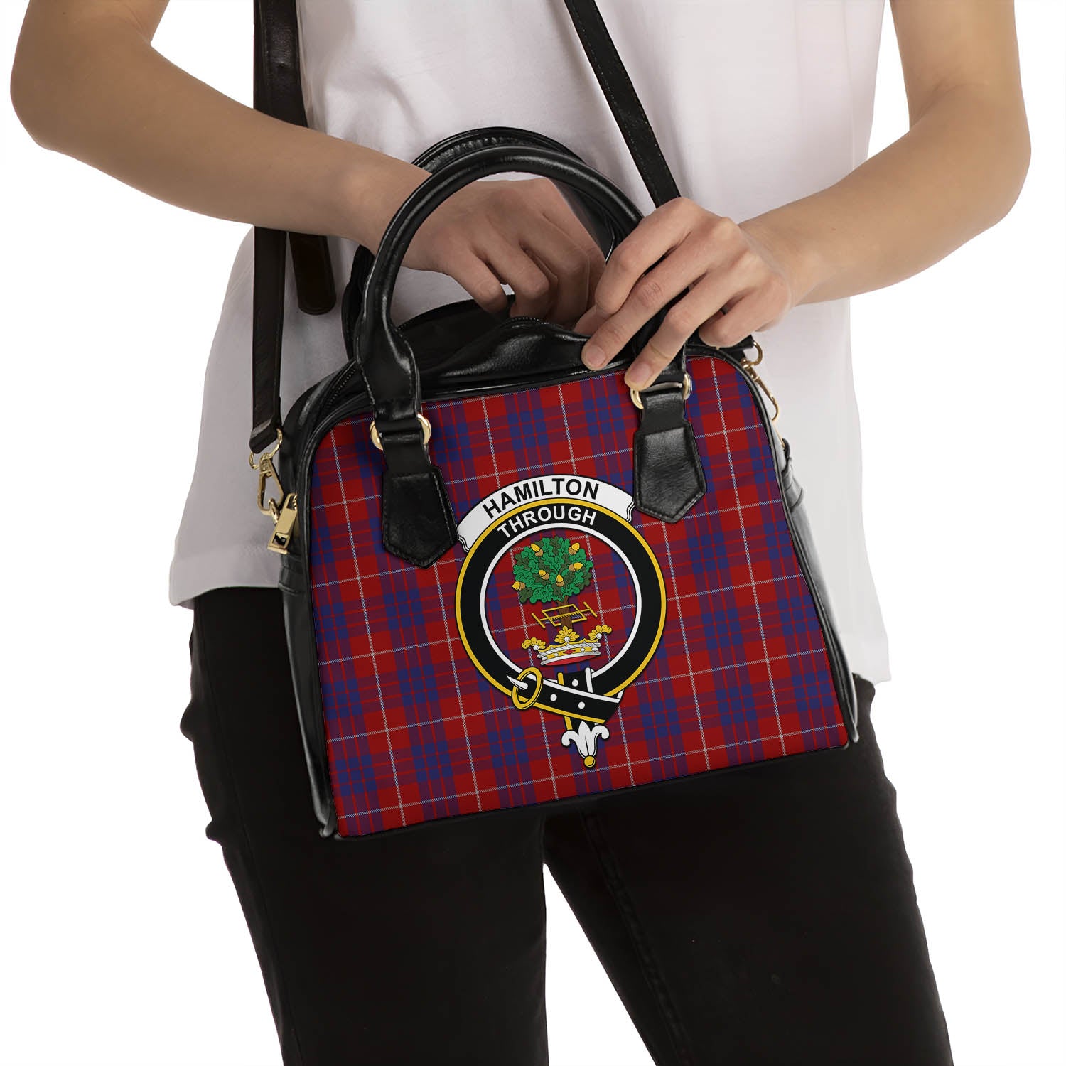 Hamilton Tartan Shoulder Handbags with Family Crest - Tartanvibesclothing