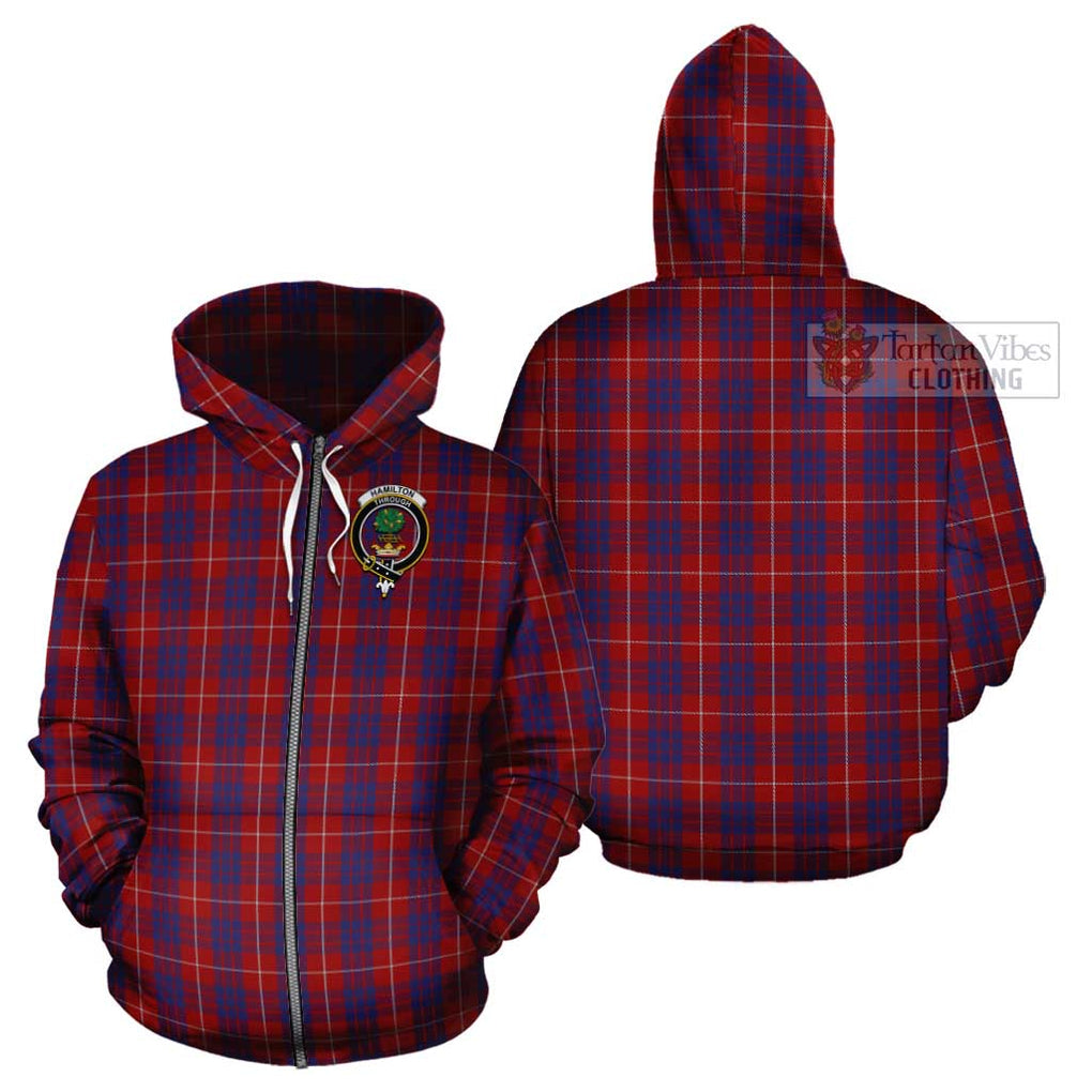 Hamilton Tartan Cotton Hoodie with Family Crest Zip Hoodie - Tartan Vibes Clothing