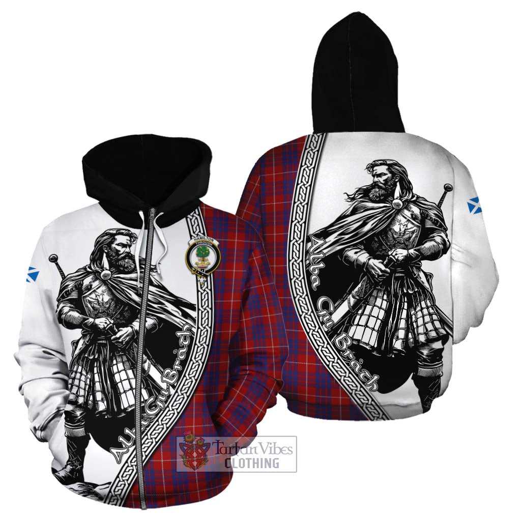 Tartan Vibes Clothing Hamilton Tartan Clan Crest Cotton Hoodie with Highlander Warrior Celtic Style