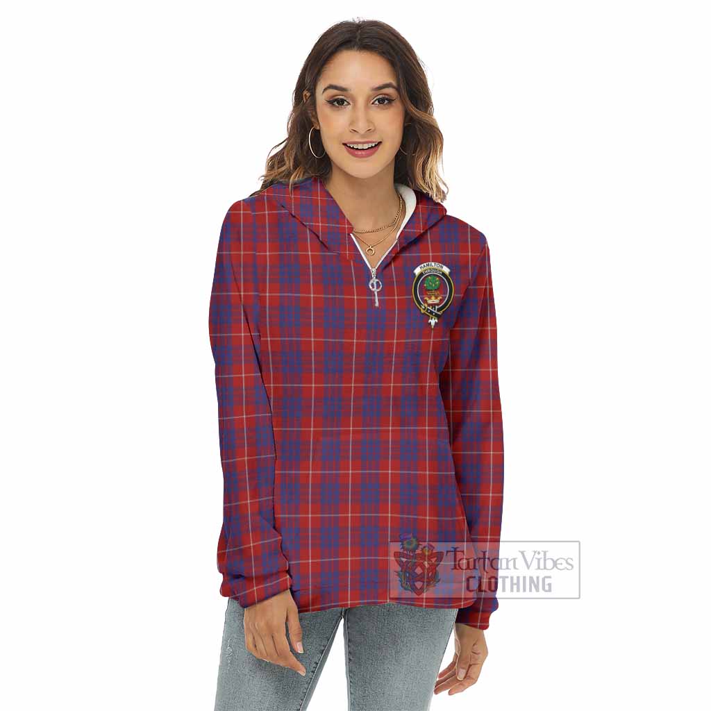 Tartan Vibes Clothing Hamilton Tartan Crest Women's Borg  Half Zip Fleece Hoodie