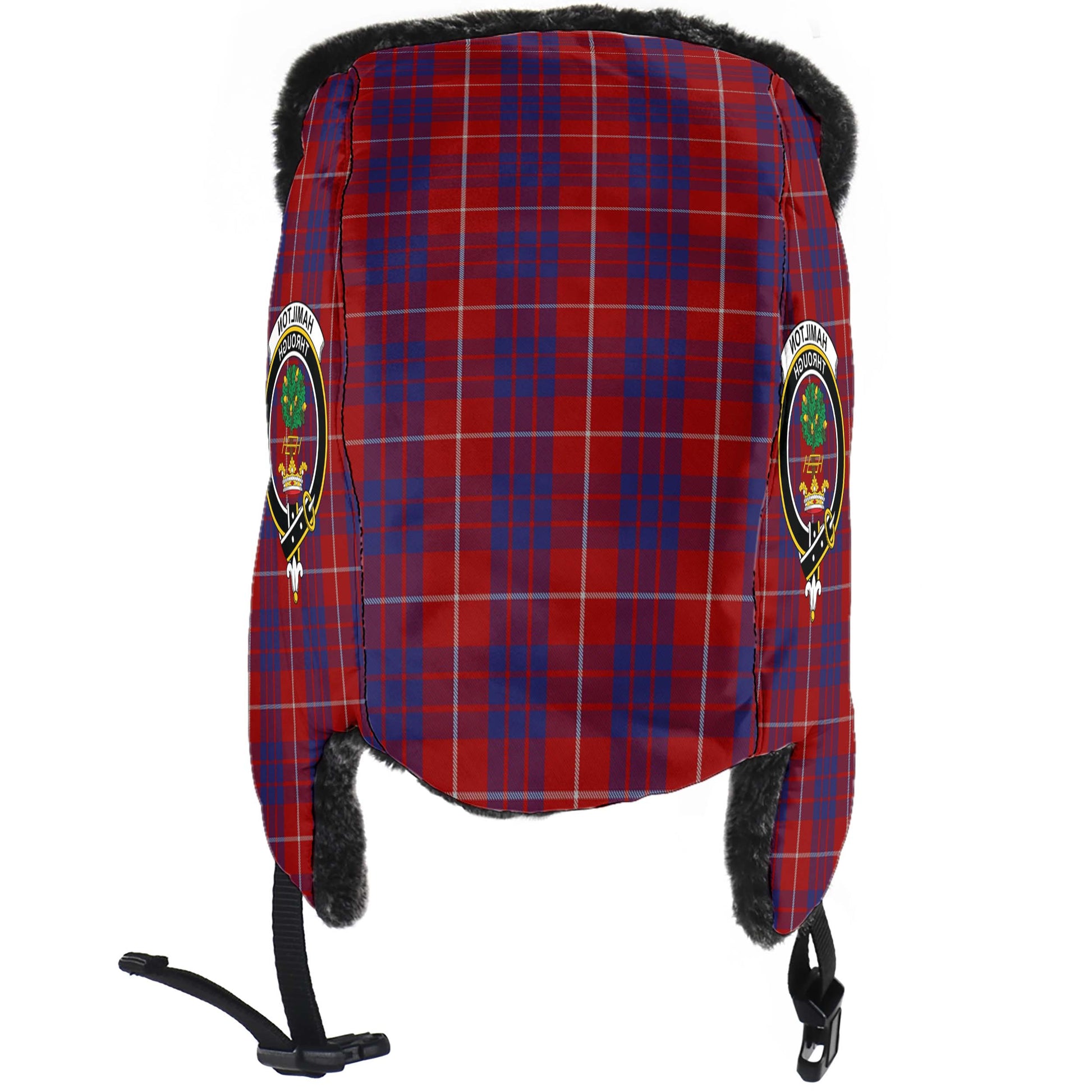 Hamilton Tartan Winter Trapper Hat with Family Crest - Tartanvibesclothing