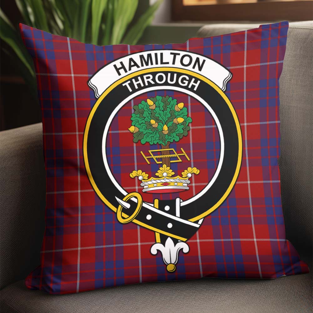 Hamilton Tartan Pillow Cover with Family Crest - Tartanvibesclothing