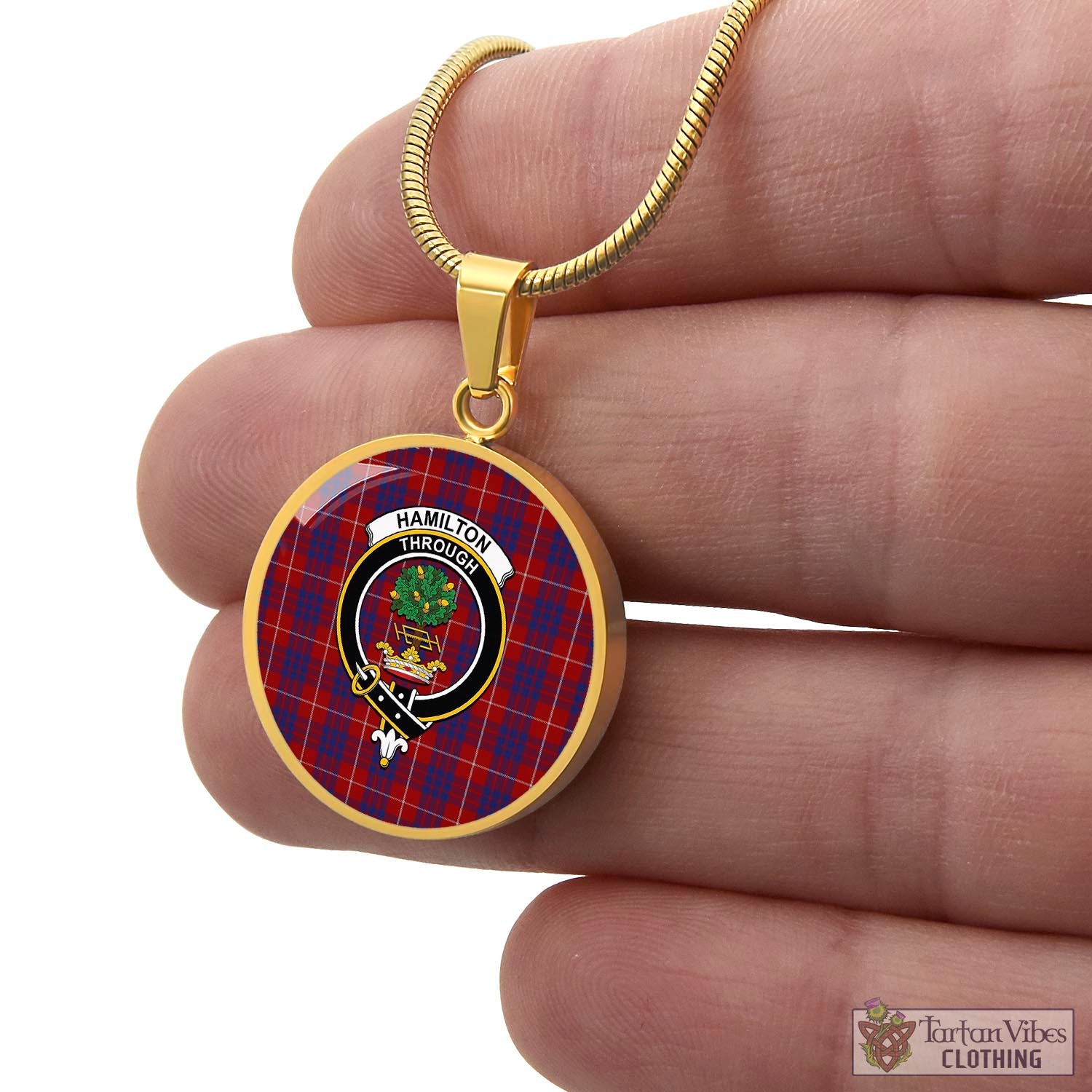 Tartan Vibes Clothing Hamilton Tartan Circle Necklace with Family Crest