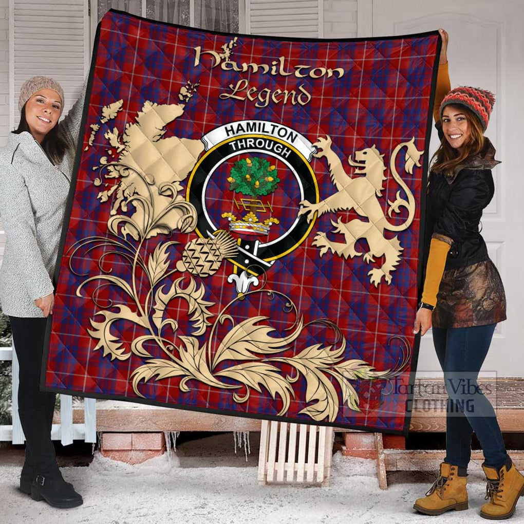 Tartan Vibes Clothing Hamilton Tartan Quilt with Family Crest and Scottish Symbol Style