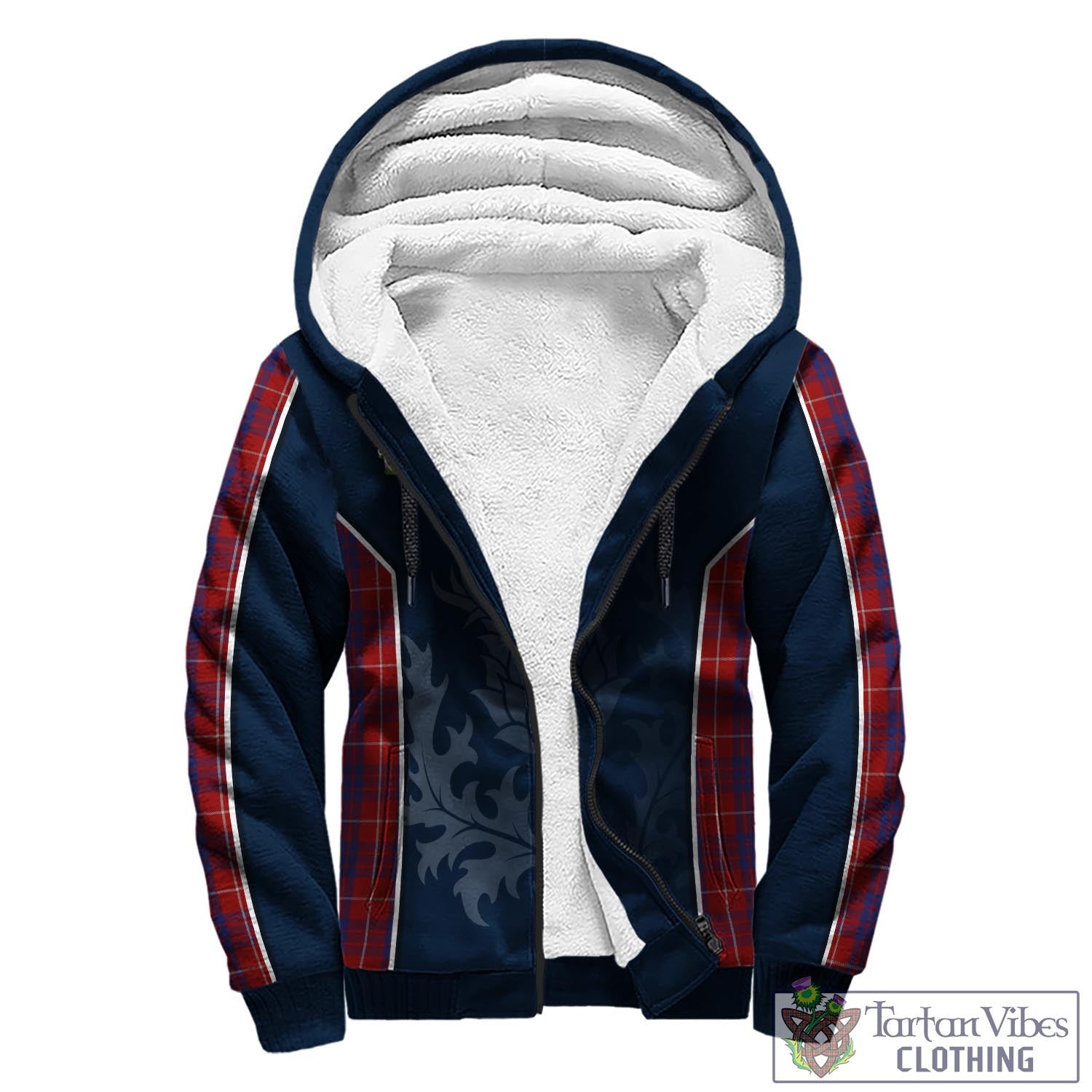 Tartan Vibes Clothing Hamilton Tartan Sherpa Hoodie with Family Crest and Scottish Thistle Vibes Sport Style