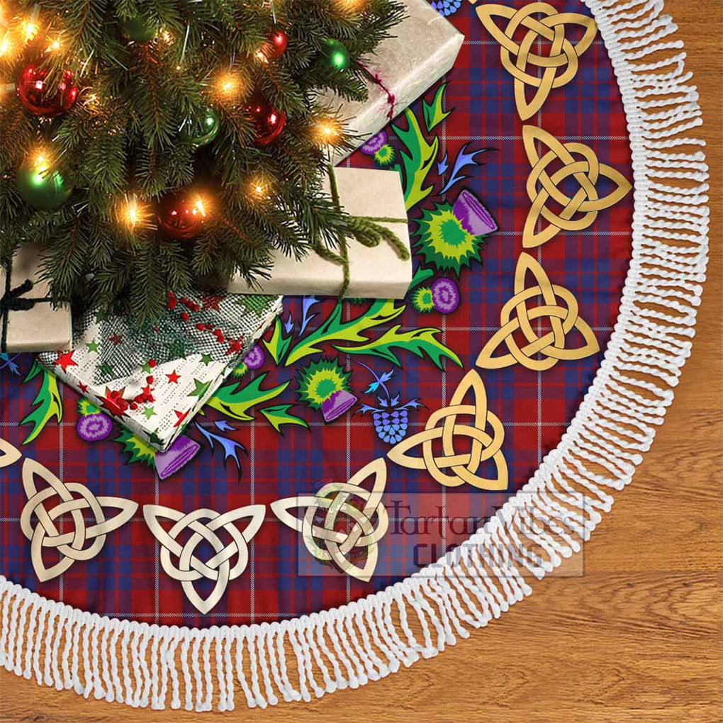 Tartan Vibes Clothing Hamilton Tartan Christmas Tree Skirt with Thistle Celtic Knot Style