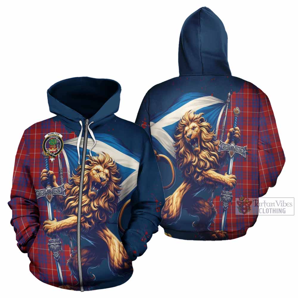 Hamilton Tartan Family Crest Hoodie with Scottish Majestic Lion